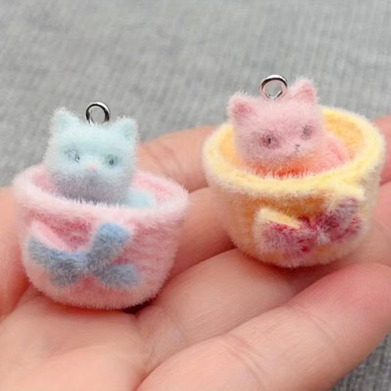 Jewelry Making Accessories - 4 buah liontin kucing resin 3D,