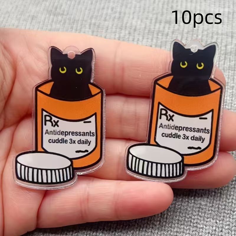Jewelry Making Accessories - 10 buah liontin kucing obat akrilik,