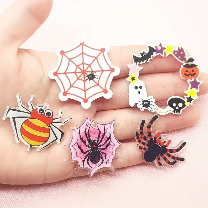 Jewelry Making Accessories - 10 buah liontin laba-laba akrilik Halloween,