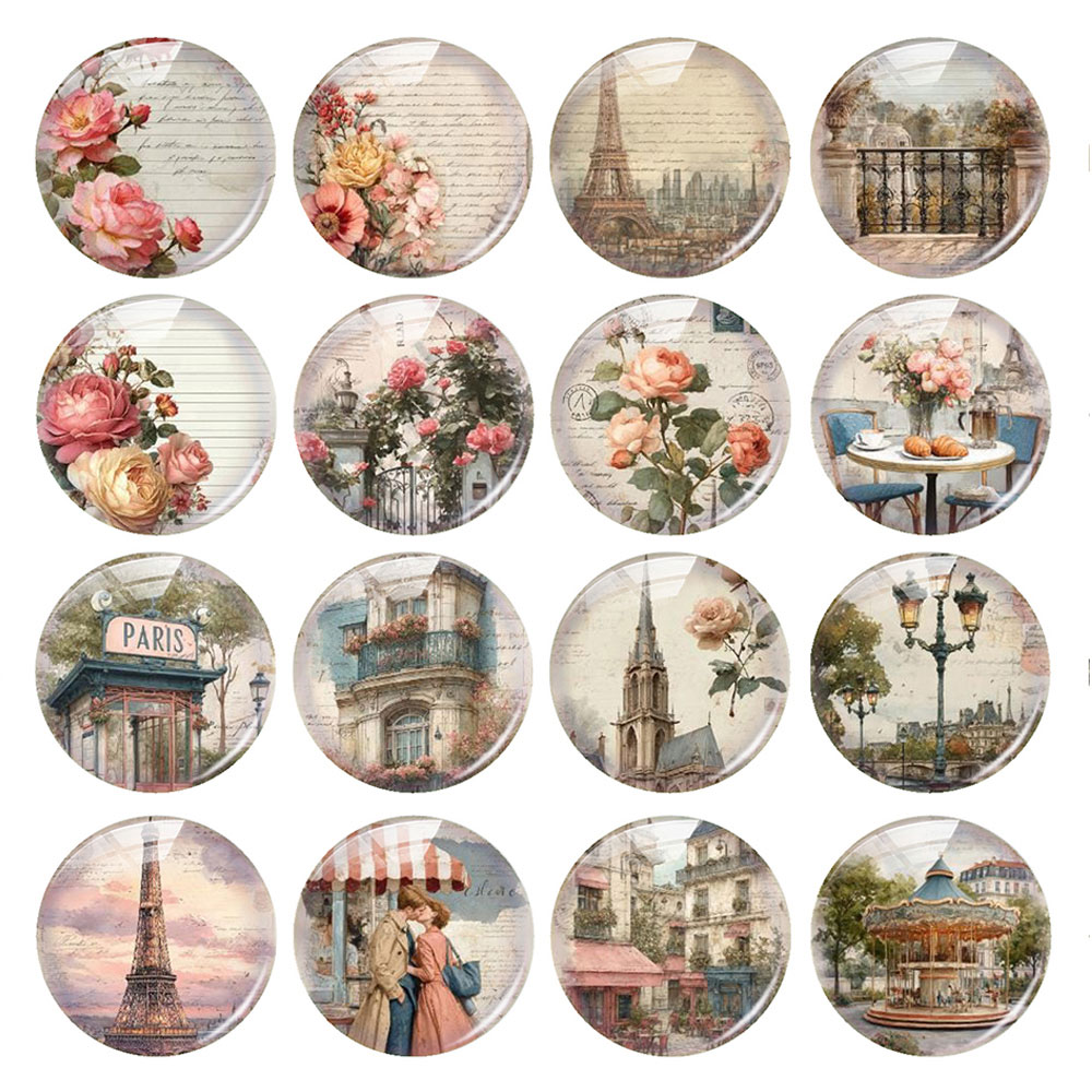 Jewelry Making Paris - Kaca Cabochon Bentuk Bulat/Oval/Kotak Vintage Paris