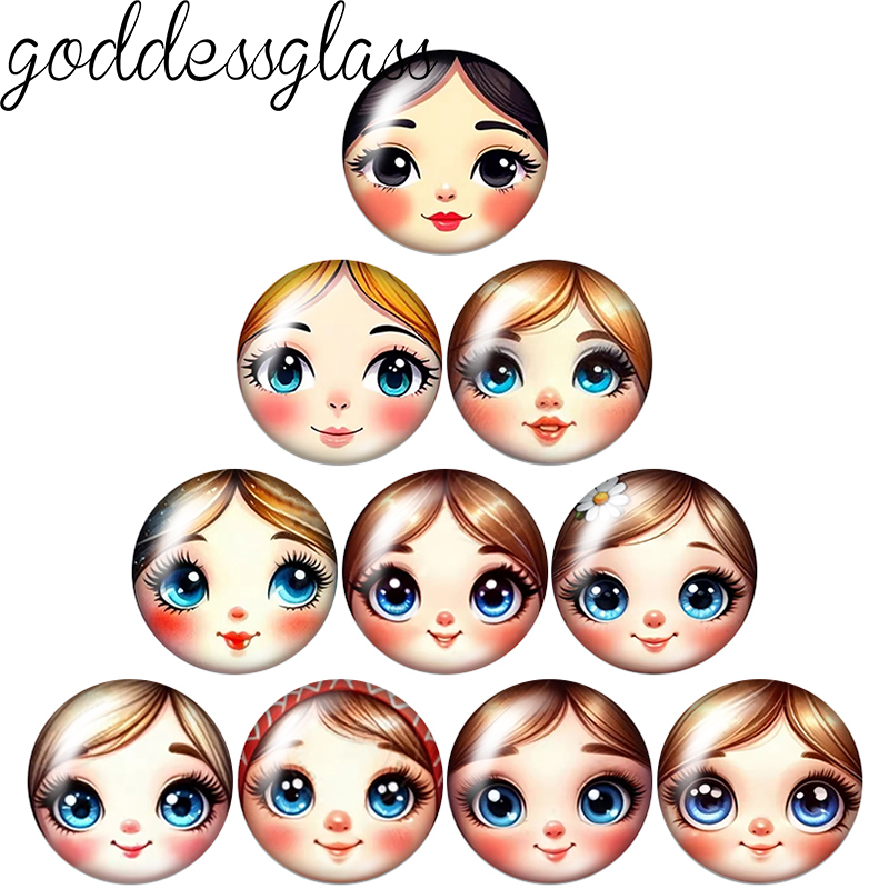 Jewelry Making 3 Year Old - Kaca cabochon bulat motif wajah boneka