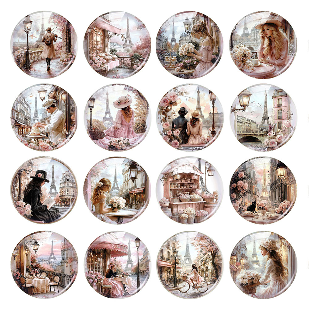 Jewelry Making Paris - Kaca Cabochon Bentuk Bulat/Oval/Kotak Campuran Acak