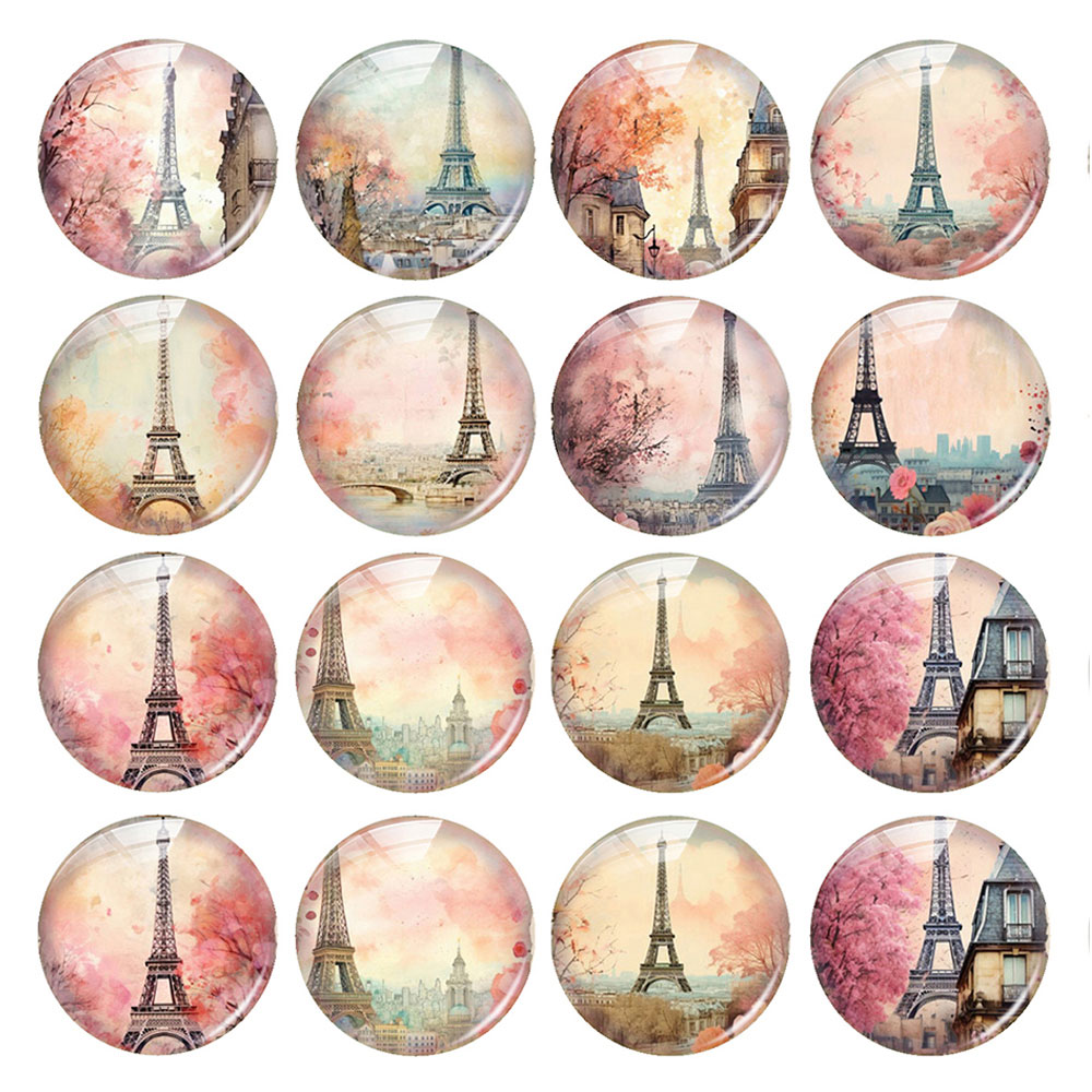 Jewelry Making Paris - Kaca Cabochon Bentuk Bulat/Oval/Kotak Campuran Acak