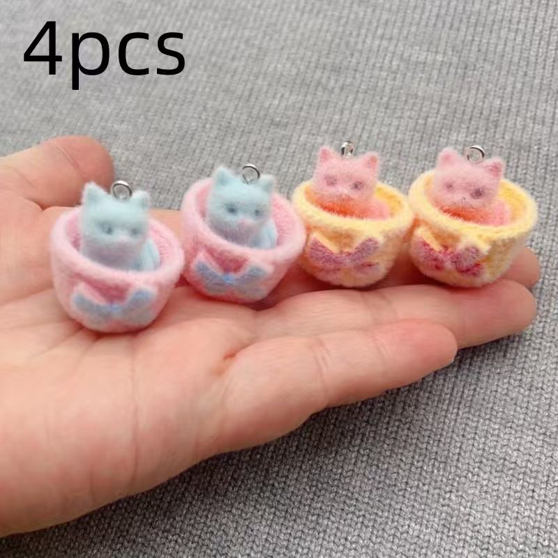4 buah liontin kucing resin 3D - Jewelry Making Accessories ulasan dan harga
